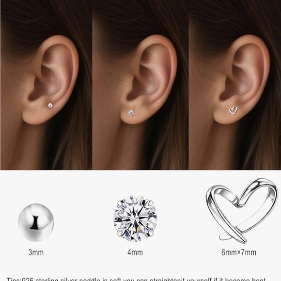 Earrings , Set of 3 Pair, Petite , 925 Sterling Silver NWT - Picture 5 of 7